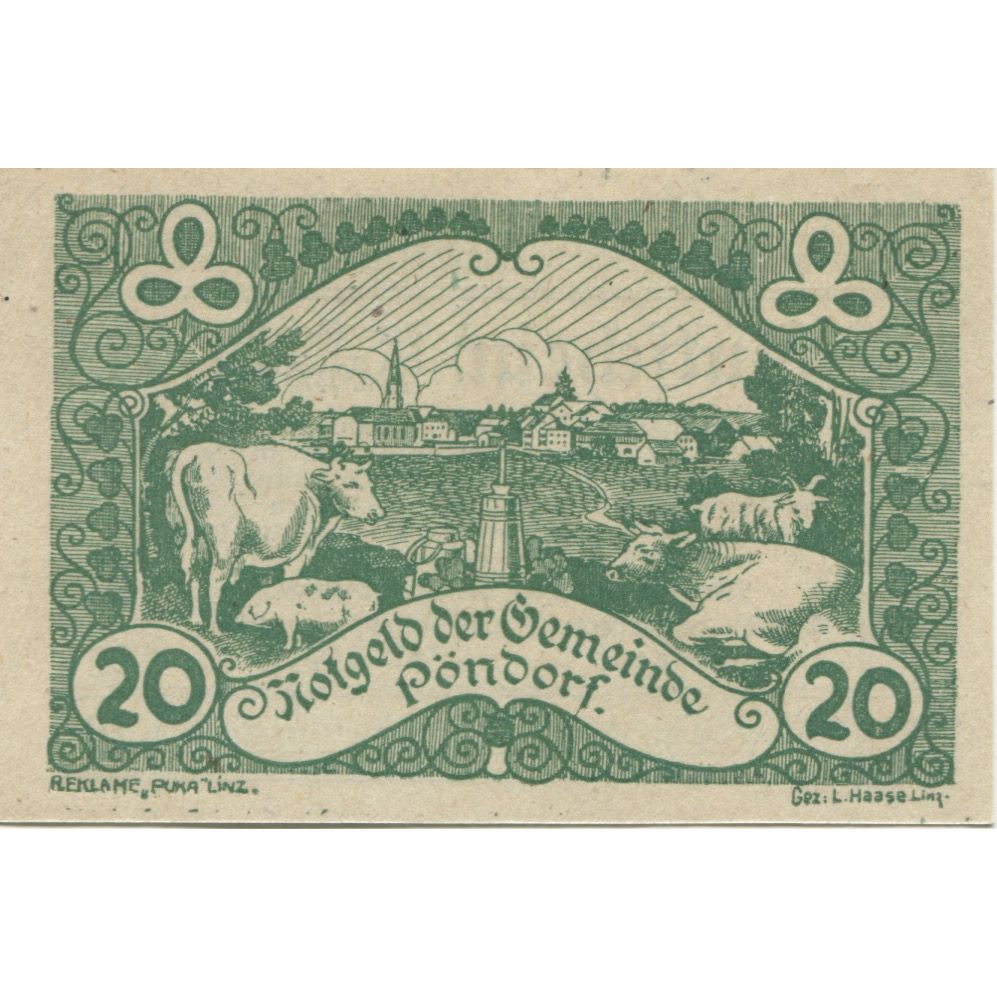 Billete, Austria, Pöndorf, 20 Heller, village, 1920, SC, Mehl:FS 757c