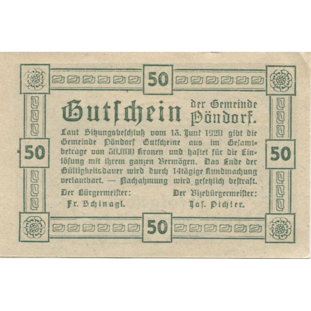 Banknote, Austria, Pöndorf, 50 Heller, Eglise, 1920, UNC(63), Mehl:FS 757c