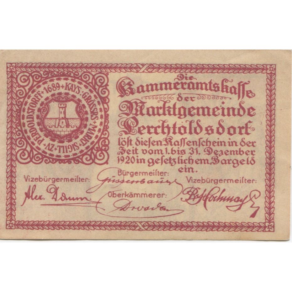 Billet, Autriche, Perchtoldsdorf, 10 Heller, Eglise, 1920, SPL Mehl:FS 728