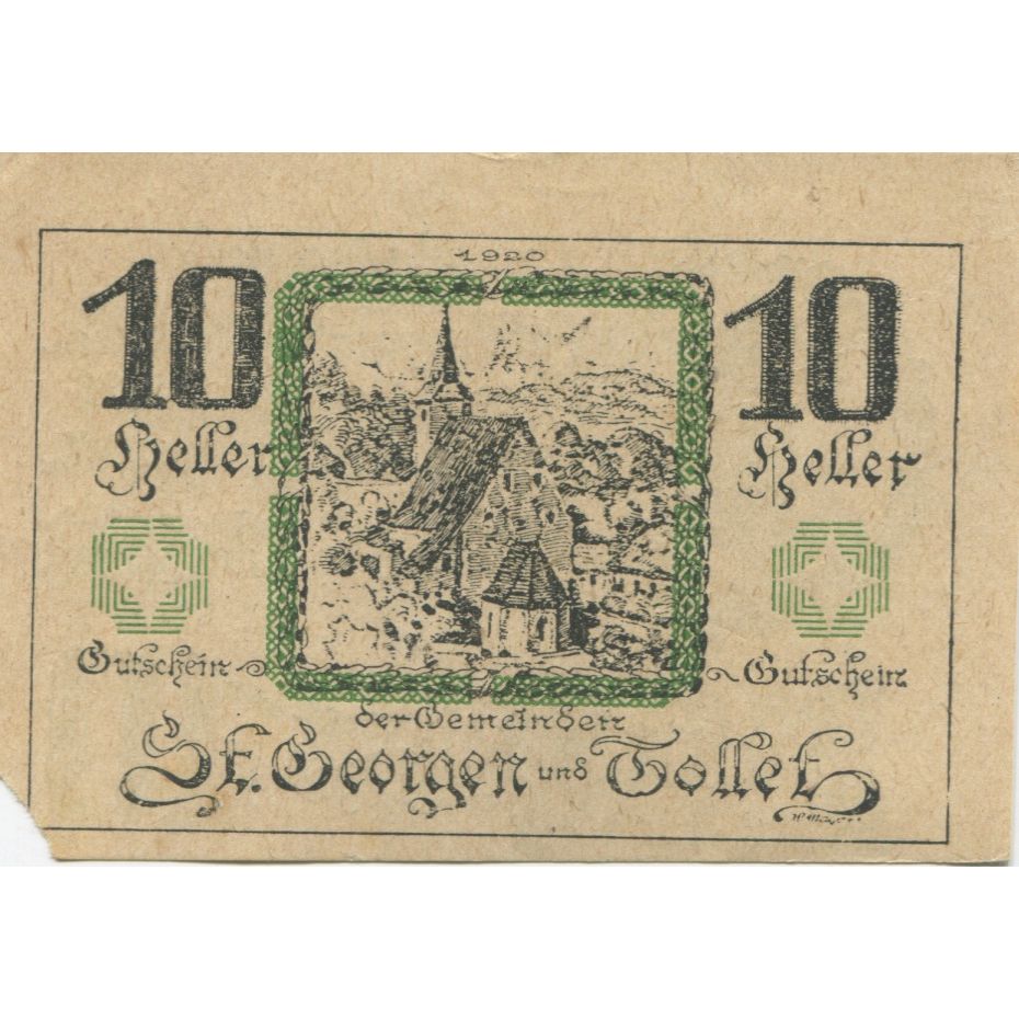 Biljet, Oostenrijk, St Georgen, 10 Heller, Eglise 1920-12-31, TTB Mehl:FS 883Ia