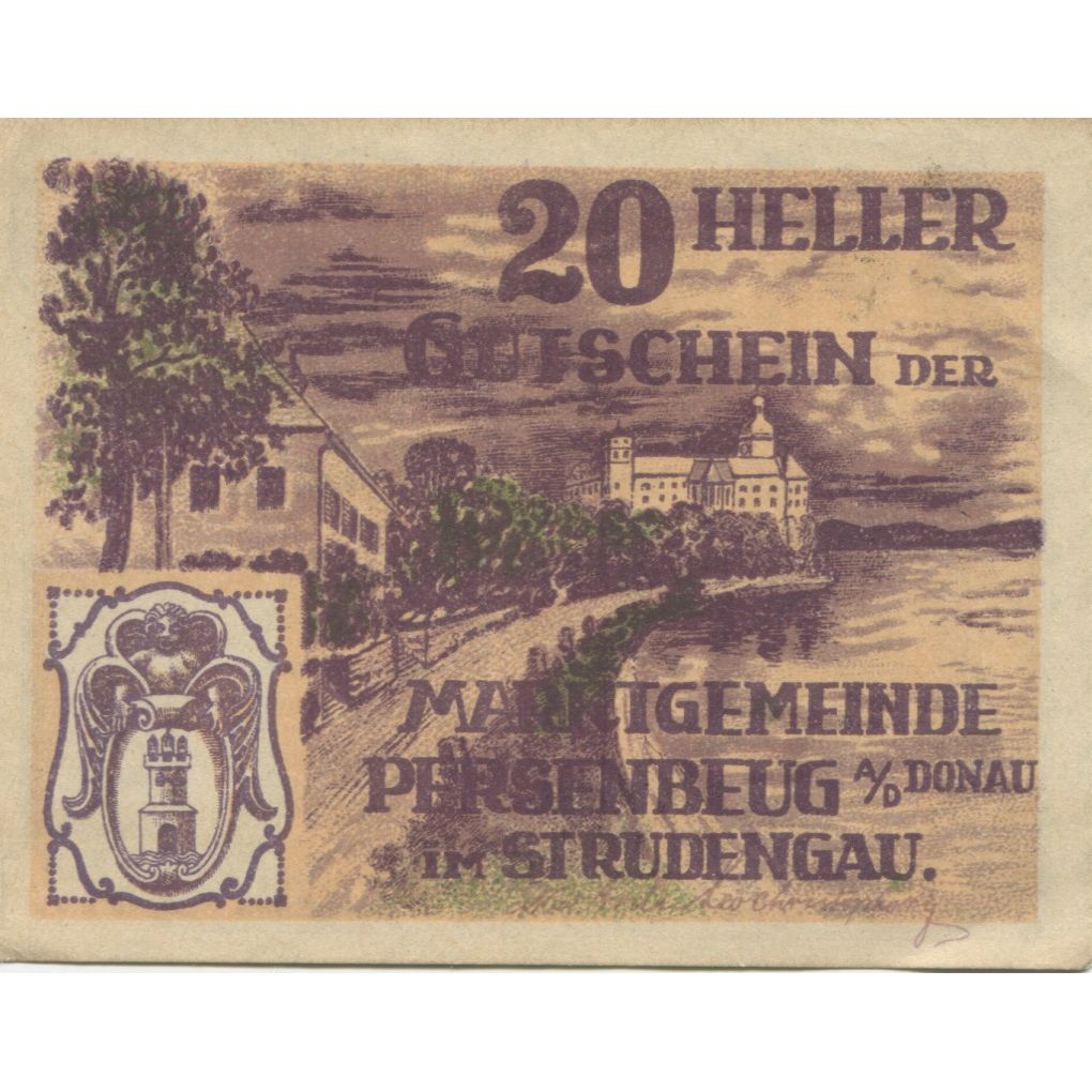 Billet, Autriche, Persenbeug, 20 Heller, chemin, 1920 SPL, Mehl:FS 735IIa