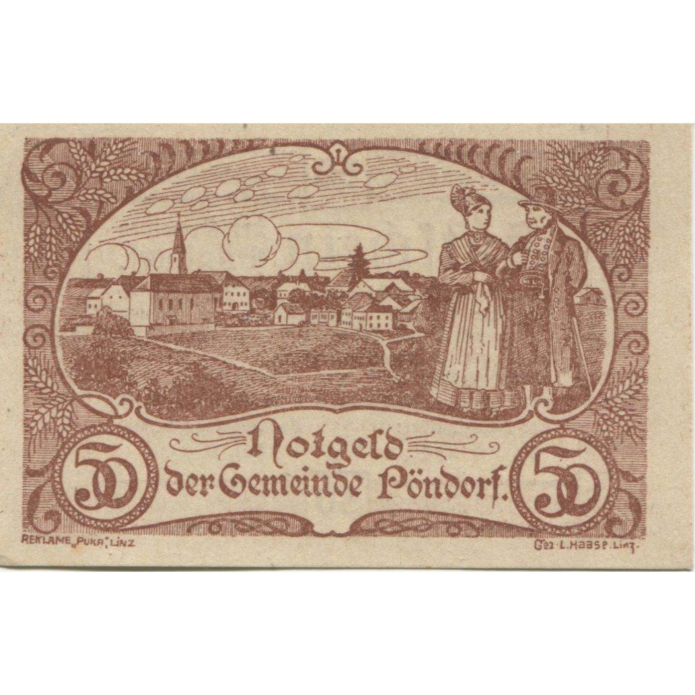 Banknote, Austria, Pöndorf, 50 Heller, paysage, 1920, UNC(63), Mehl:FS 757a
