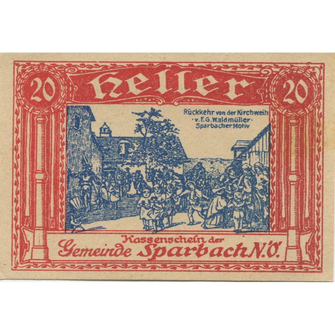 Geldschein Österreich Sparbach, 20 Heller, personnage, 1920, UNZ-, Mehl:FS 1006a