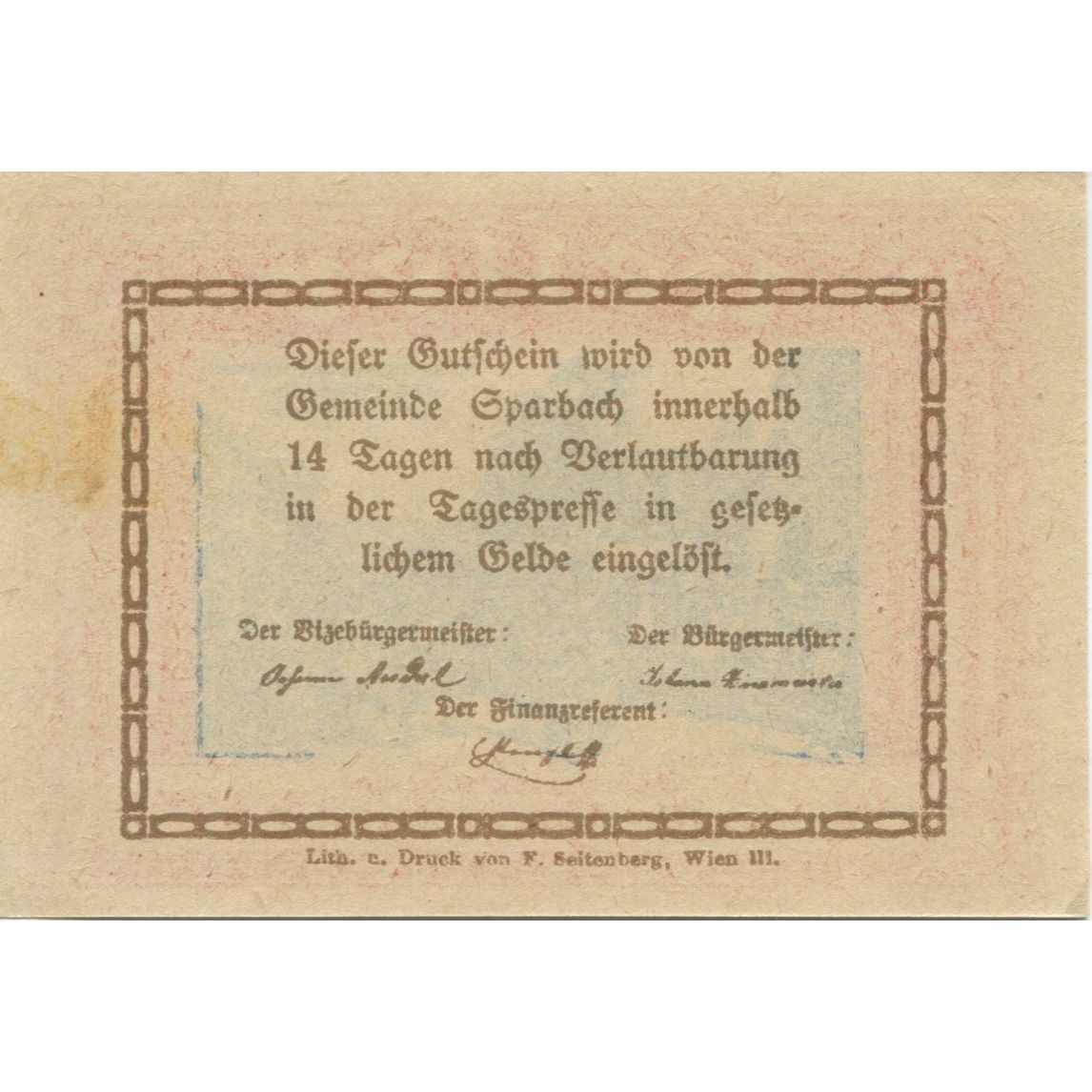 Geldschein Österreich Sparbach, 20 Heller, personnage, 1920, UNZ-, Mehl:FS 1006a