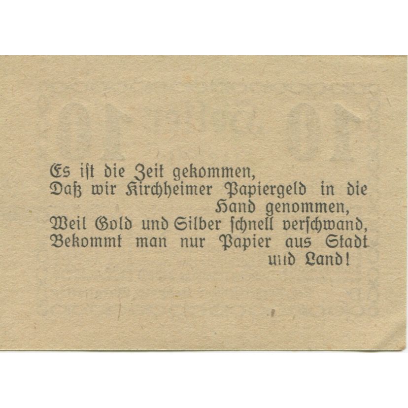 Geldschein, Österreich, Kirchheim, 10 Heller, Texte, 1920 UNZ- Mehl:FS 447I