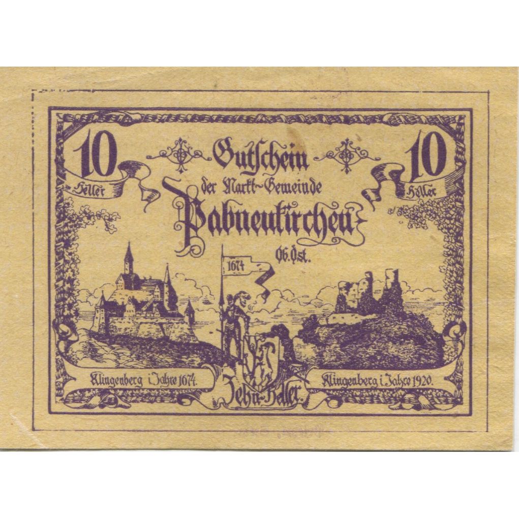 Billete, Austria, Pabneukirchen, 10 Heller, château, 1920 EBC+ Mehl:FS 719b