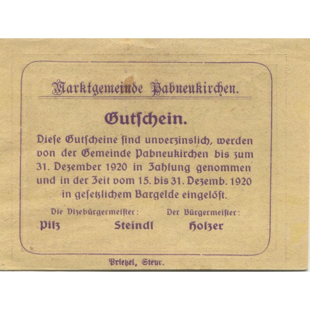 Billete, Austria, Pabneukirchen, 10 Heller, château, 1920 EBC+ Mehl:FS 719b
