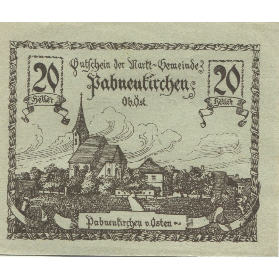 Biljet, Oostenrijk, Pabneukirchen, 20 Heller, Eglise 1920-12-31 SPL Mehl:FS 719b