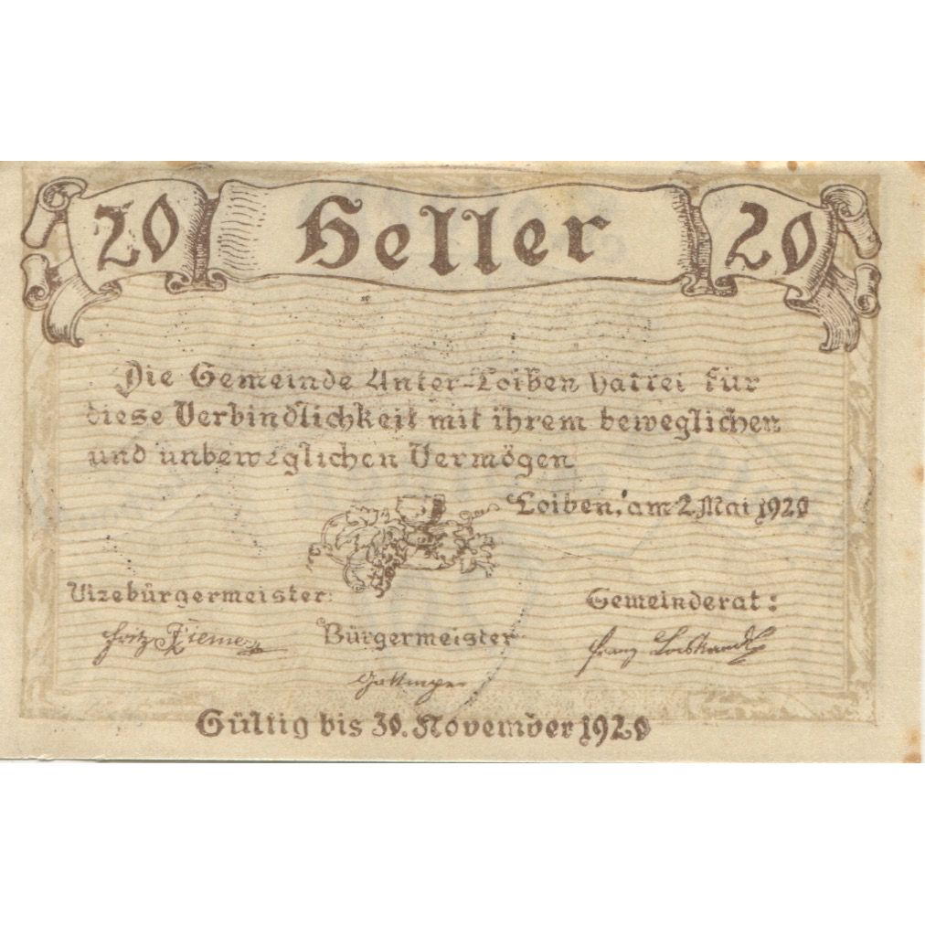 Biljet, Oostenrijk, Loiben, 20 Heller, Eglise 1920-11-30, SUP, Mehl:FS 1096a