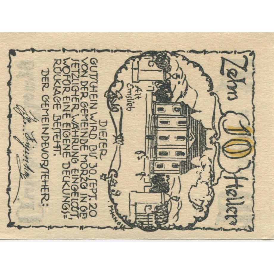 Geldschein, Österreich, Morzg, 10 Heller, château, 1920 UNZ- Mehl:FS 630a