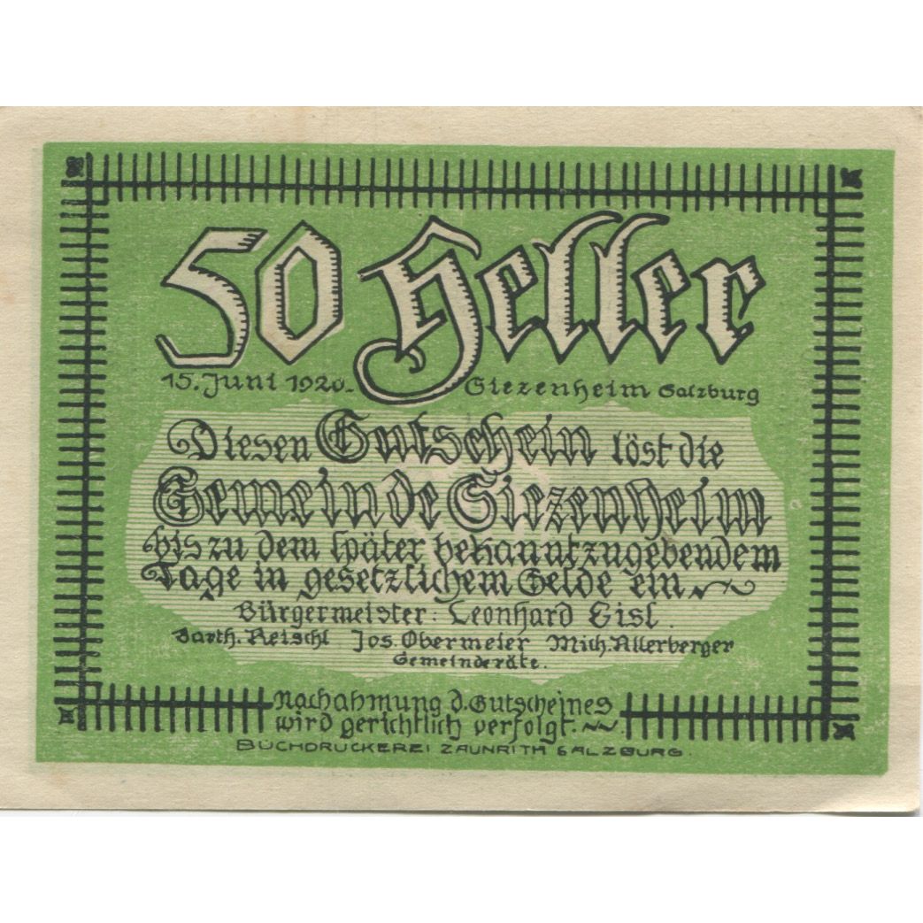 Geldschein, Österreich, Siezenheim, 50 Heller, arbre, 1920, UNZ-, Mehl:FS 996a