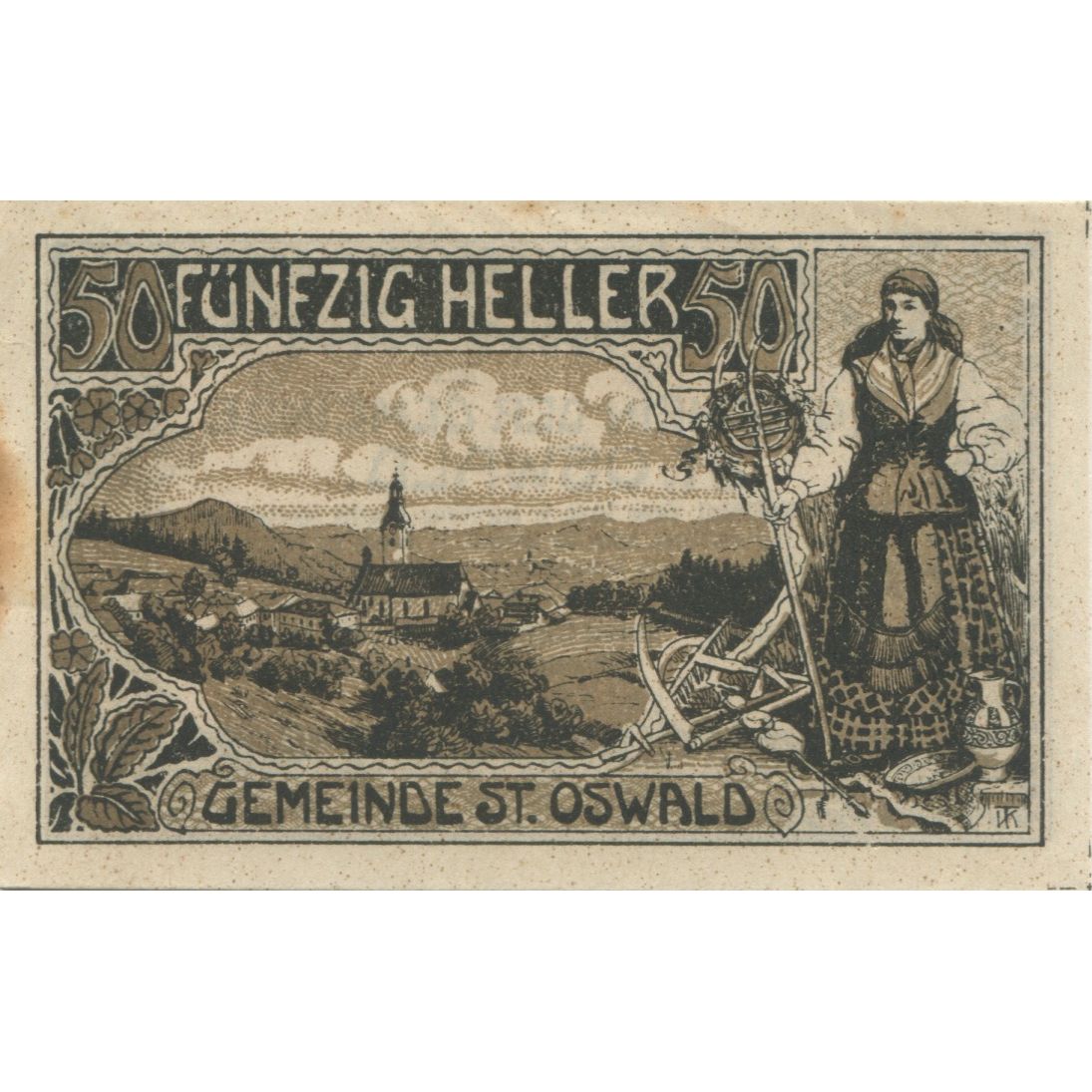 Banknot, Austria, St Oswald, 50 Heller, paysage, 1920, UNC(60-62), Mehl:FS 918