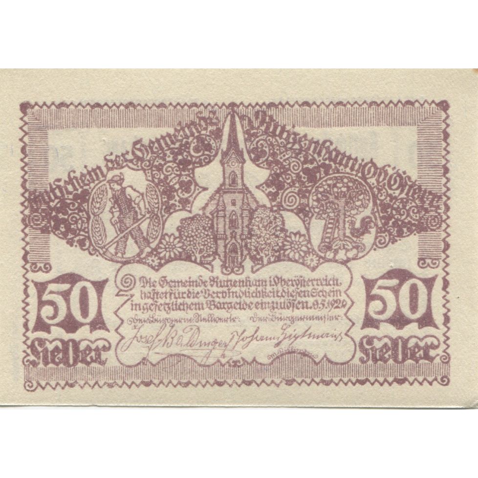 Biljet, Oostenrijk, Rutzenham, 50 Heller, Eglise 1921-02-28, SPL Mehl:FS 858Ic