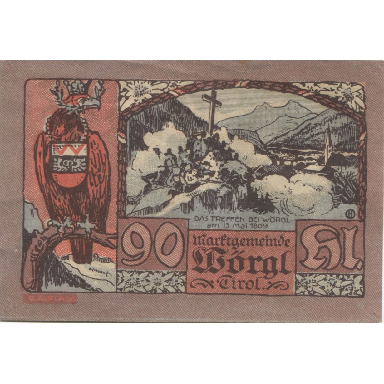 Banknote, Austria, Worgl, 90 Heller, portrait, 1920 UNC(63) Mehl:FS 1252a