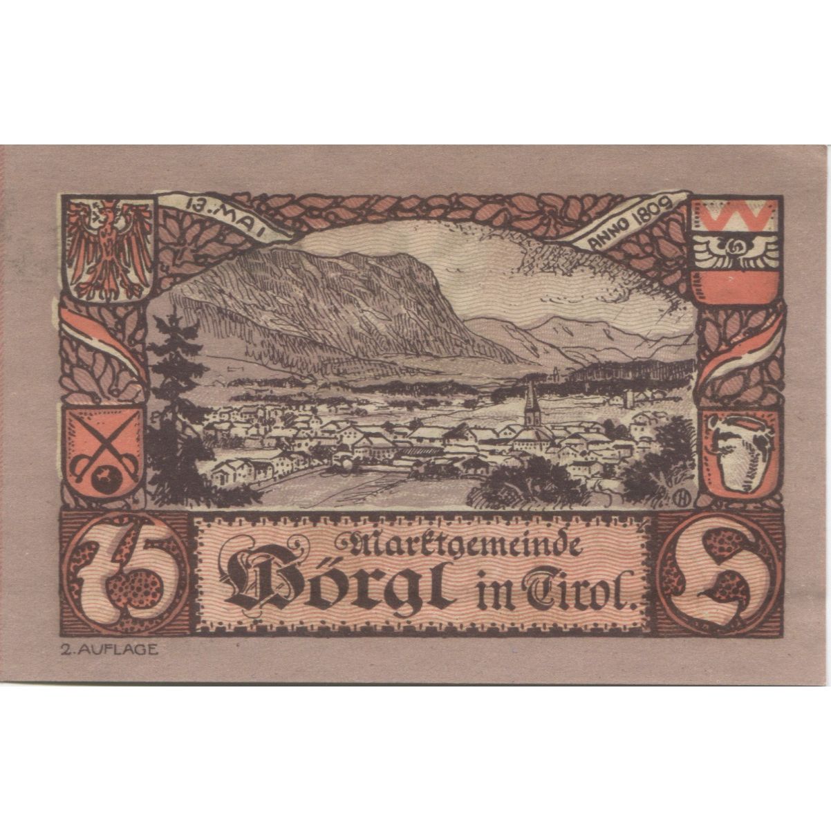 Billete, Austria, Worgl, 75 Heller, paysage, 1920, 1920-12-31, SC, Mehl:FS 1252a