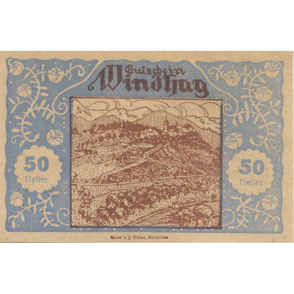 Geldschein, Österreich, Windhag, 50 Heller, Eglise 1920 UNZ- Mehl:FS 1244