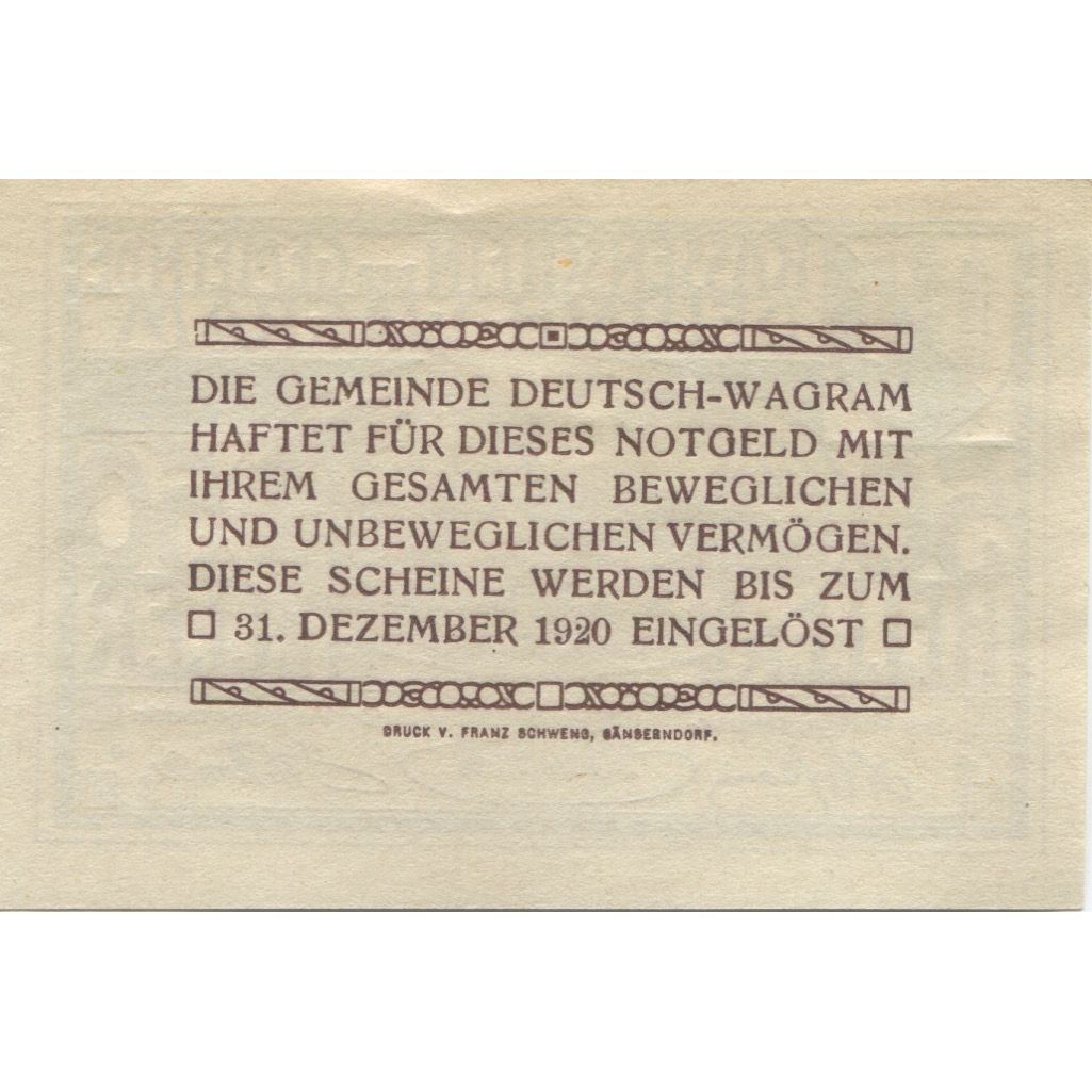 Billet, Autriche, Wagram, 50 Heller, Eglise 1920-12-31, SPL Mehl:FS 121bE
