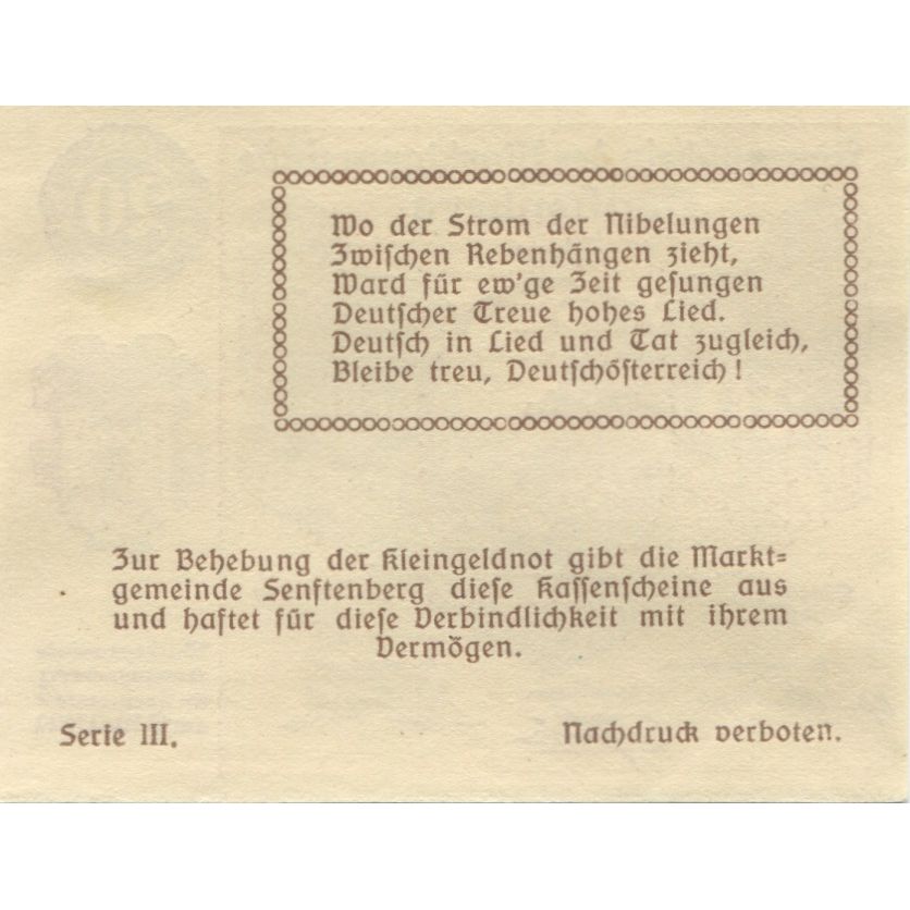 Billete, Austria, Senftenberg, 20 Heller, château, 1920 SC Mehl:FS 993d