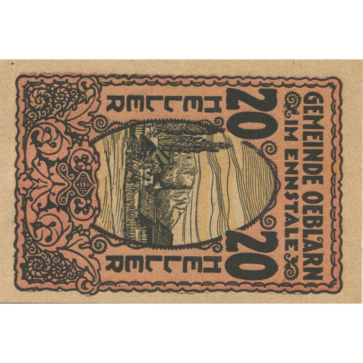 Nota, Áustria, Oeblarn, 20 Heller, paysage 1920-10-31, UNC(63) Mehl:FS 700Ib
