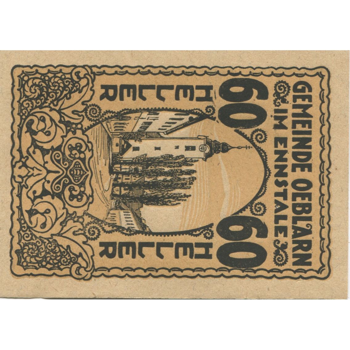 Geldschein, Österreich, Oeblarn, 60 Heller, Eglise, 1920 UNZ- Mehl:FS 700Ib