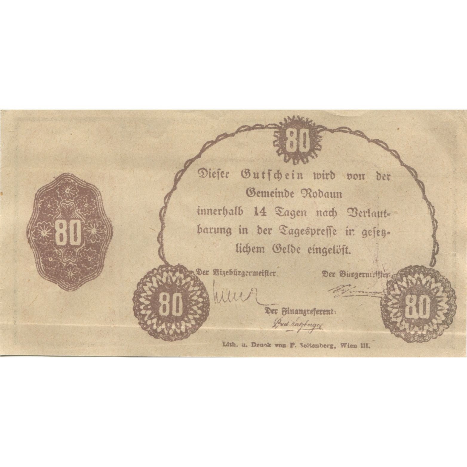 Geldschein, Österreich, Rodaun, 80 Heller, château, 1920, UNZ-, Mehl:FS 840IIa