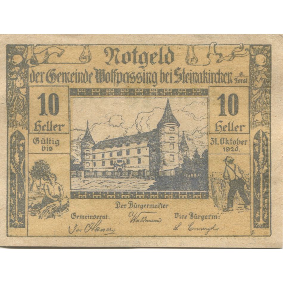 Geldschein, Österreich, Steinakirchen, 10 Heller château 1920 UNZ- Mehl:FS 1249I