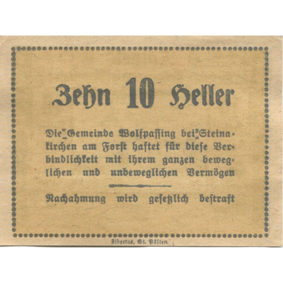 Geldschein, Österreich, Steinakirchen, 10 Heller château 1920 UNZ- Mehl:FS 1249I