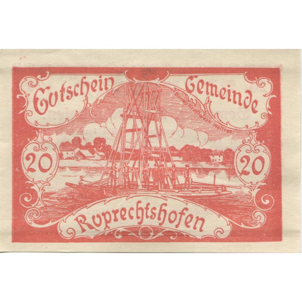 Geldschein, Österreich, Ruprechtshofen 20Heller, bateau 1920 UNZ- Mehl:FS 901a