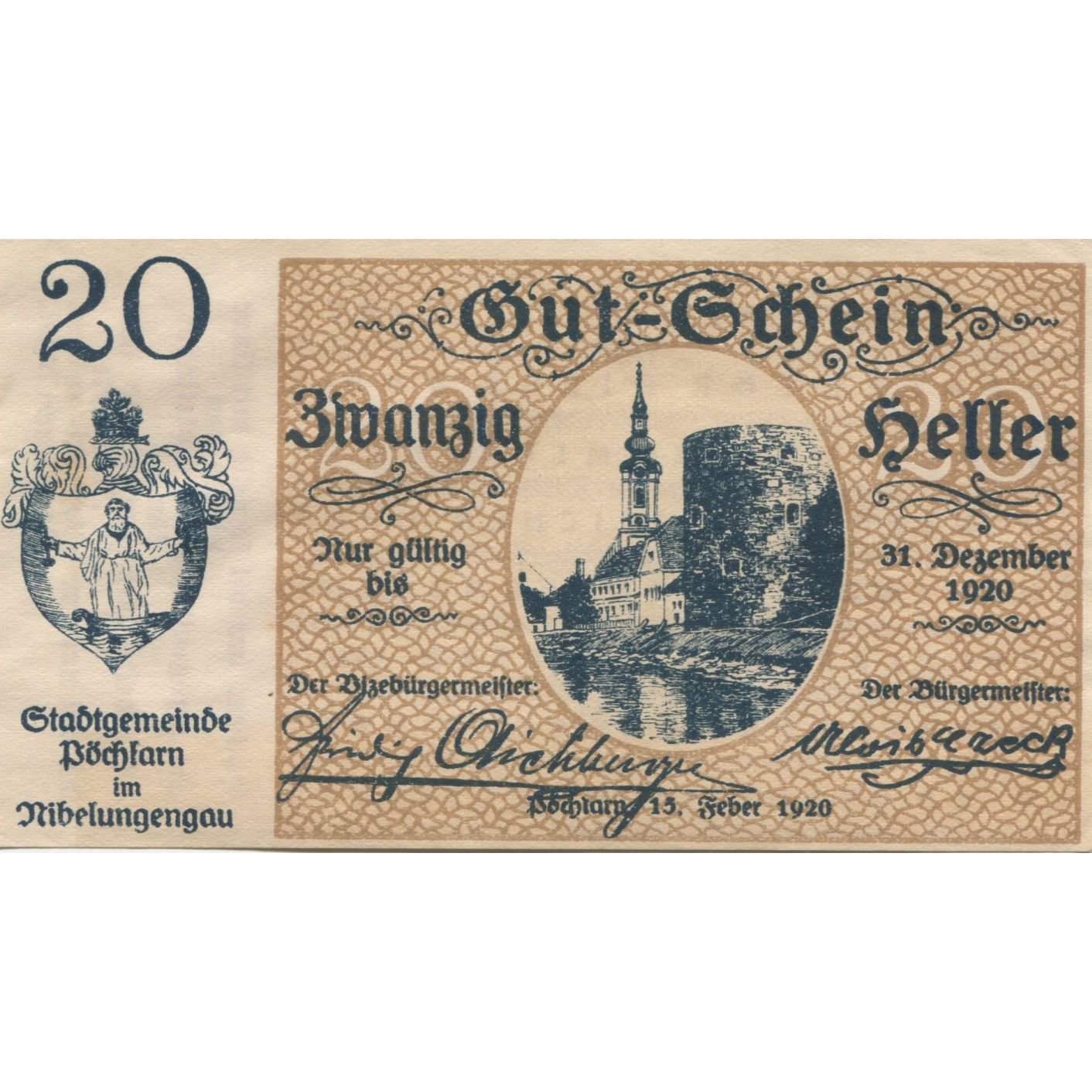 Geldschein, Österreich, Pochlarn, 20 Heller, château 1920 UNZ- Mehl:FS 755II