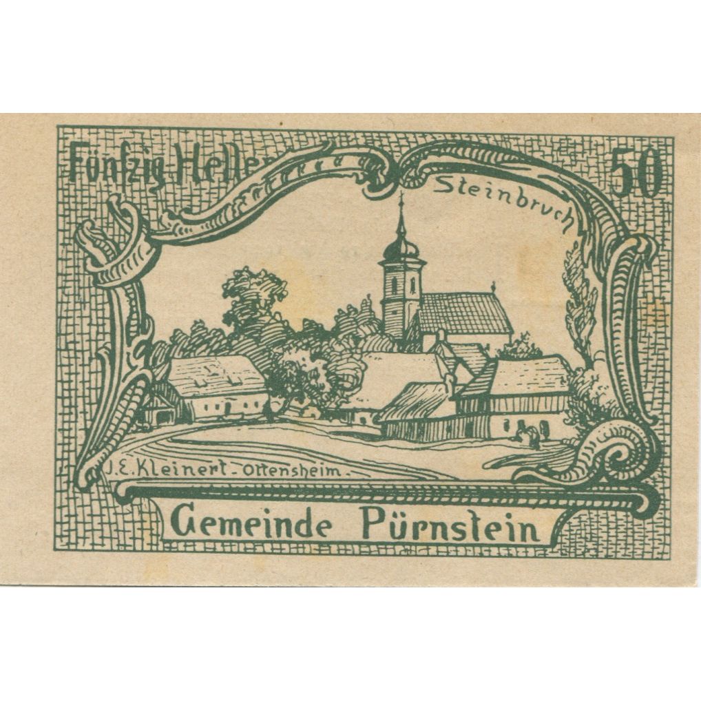 Geldschein, Österreich, Pürnstein, 50 Heller, village, 1920, VZ, Mehl:FS 802a