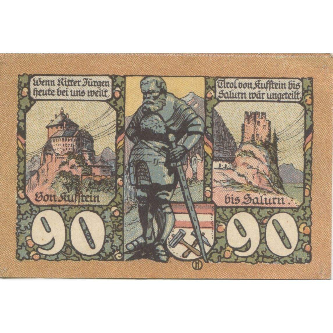 Geldschein, Österreich, Schwaz, 90 Heller, rocher, 1920, UNZ- Mehl:FS 983a