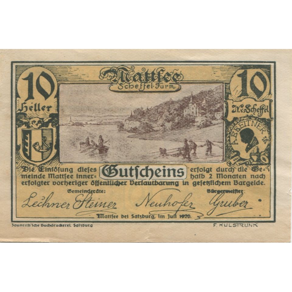 Banknote, Austria, Mattsee, 10 Heller, mer, 1920, UNC(63), Mehl:FS 596a