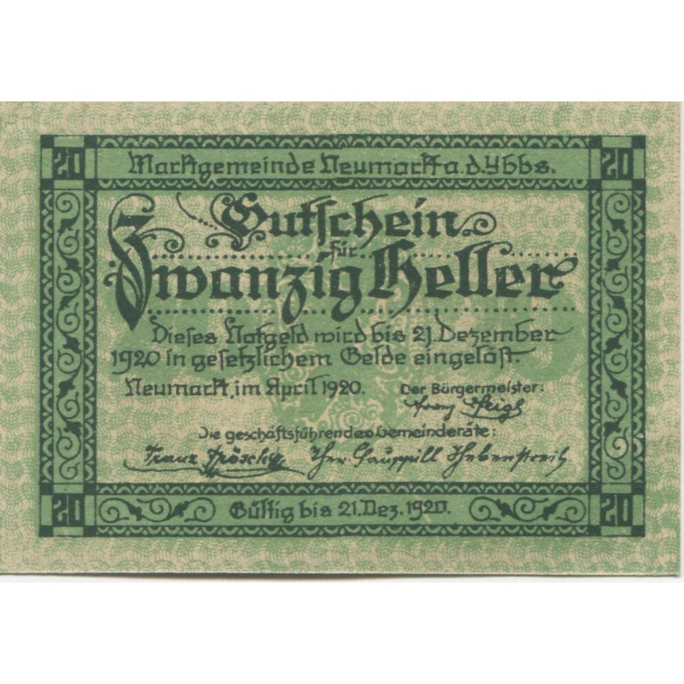 Banknote, Austria, Neumarkt, 20 Heller, rue 1920-12-31, UNC(63), Mehl:FS 663b
