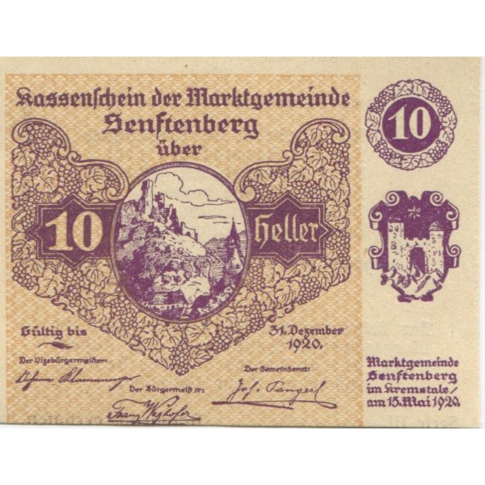 Geldschein, Österreich, Senftenberg, 10 Heller, château, 1920 UNZ- Mehl:FS 993d