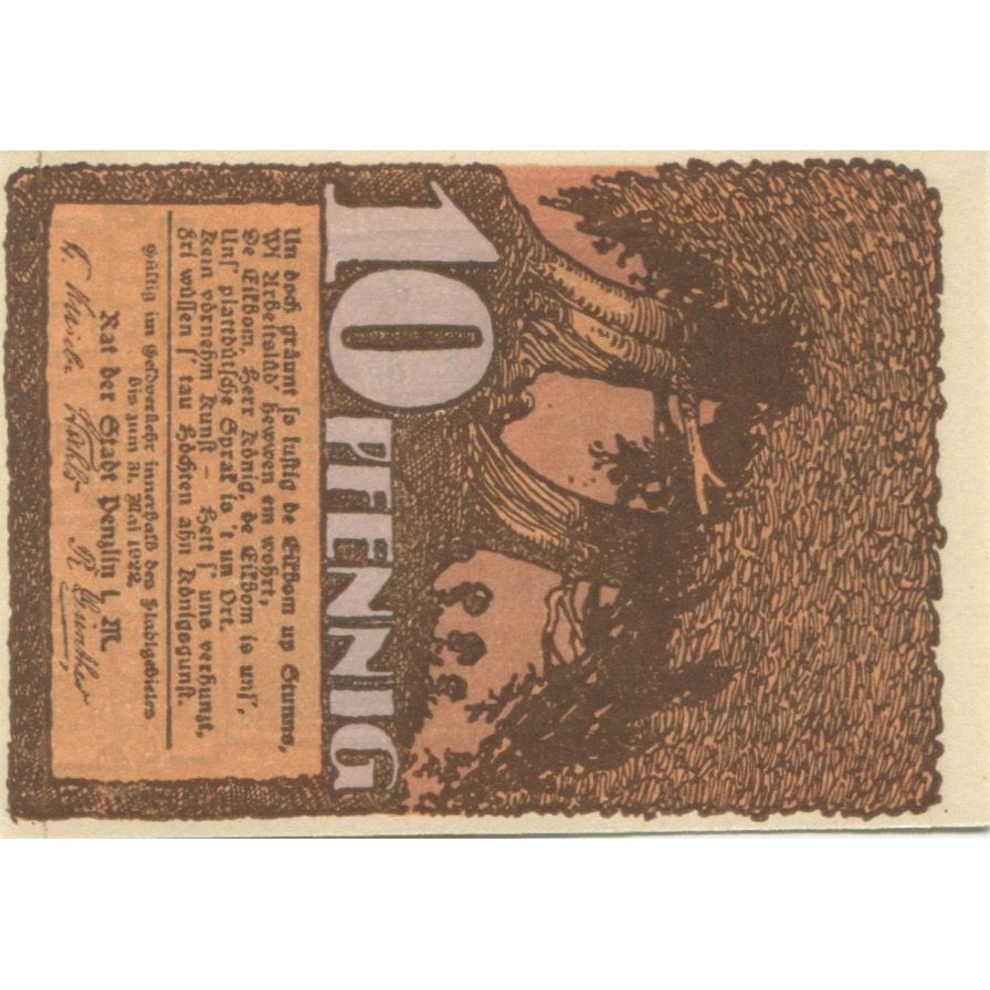 Banknot, Niemcy, Penzlin, 10 Pfennig, ferme, 1922, UNC(63), Mehl:1055.1