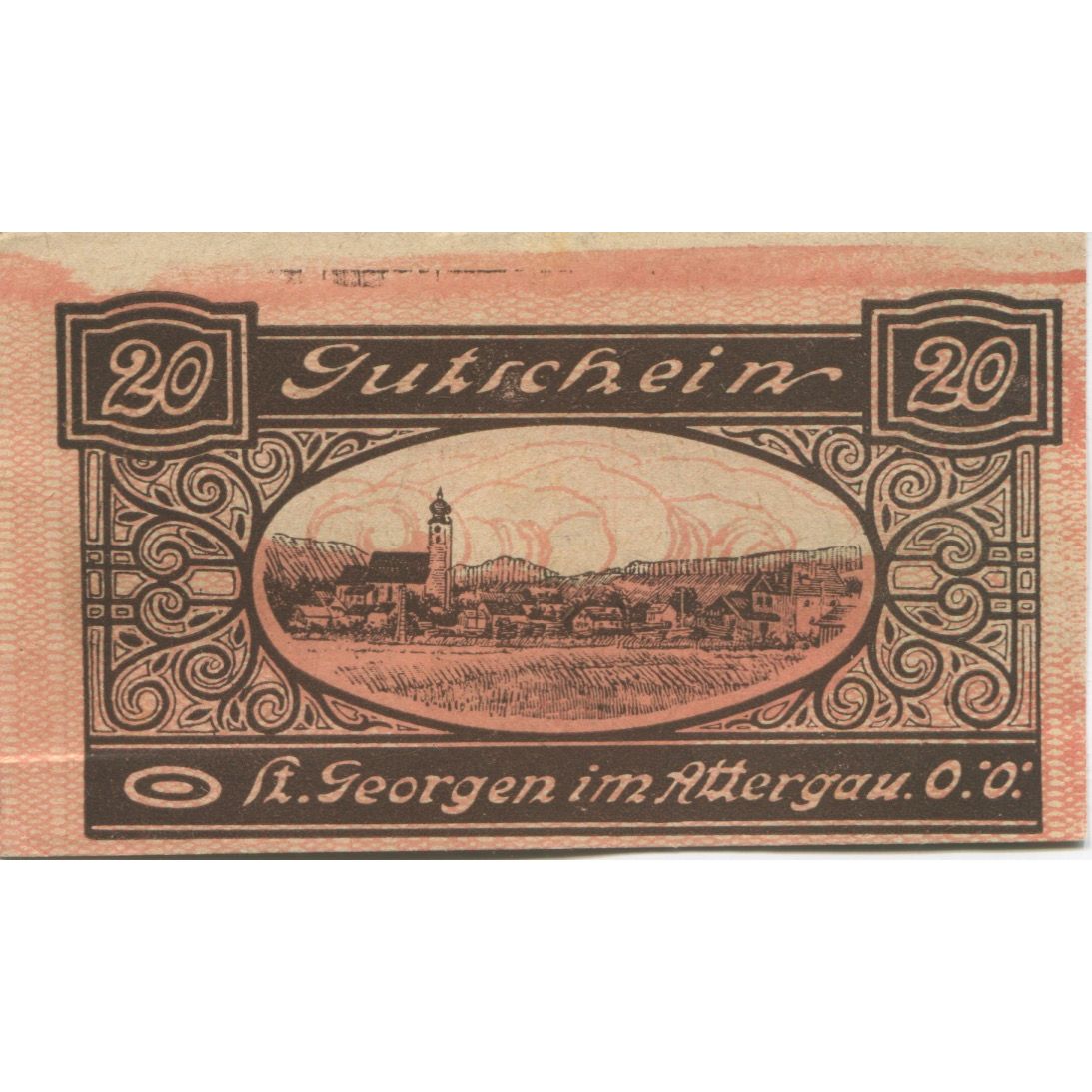 Geldschein Österreich St Georgen, 20 Heller, paysage, 1920, UNZ-, Mehl:FS 888Ia