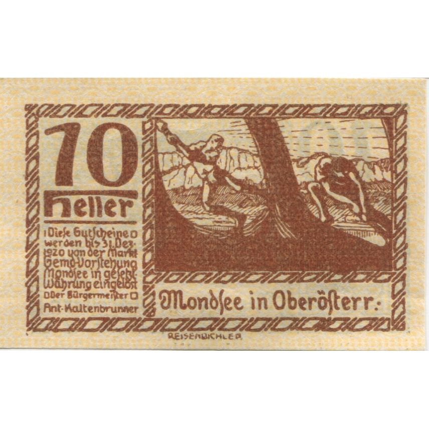 Geldschein, Österreich, Mondsee, 10 Heller, Blason 1920-12-31 UNZ- Mehl:FS 626a1