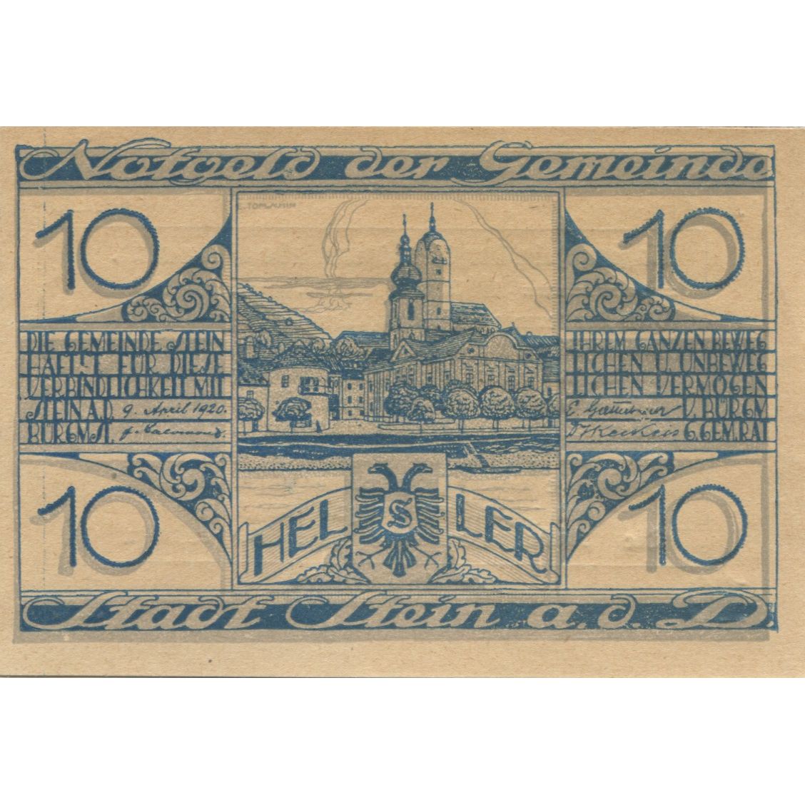 Banknote, Austria, Stein, 10 Heller, château, 1920 UNC(63) Mehl:FS 1015I.1