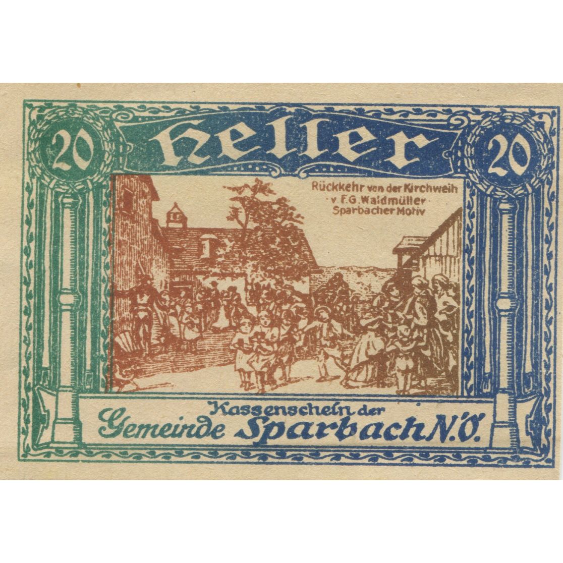 Geldschein, Österreich, Sparbach, 20 Heller, village, 1920, UNZ-, Mehl:FS 1006a