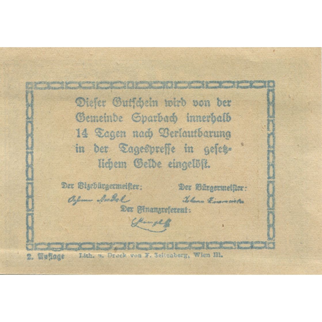 Geldschein, Österreich, Sparbach, 20 Heller, village, 1920, UNZ-, Mehl:FS 1006a