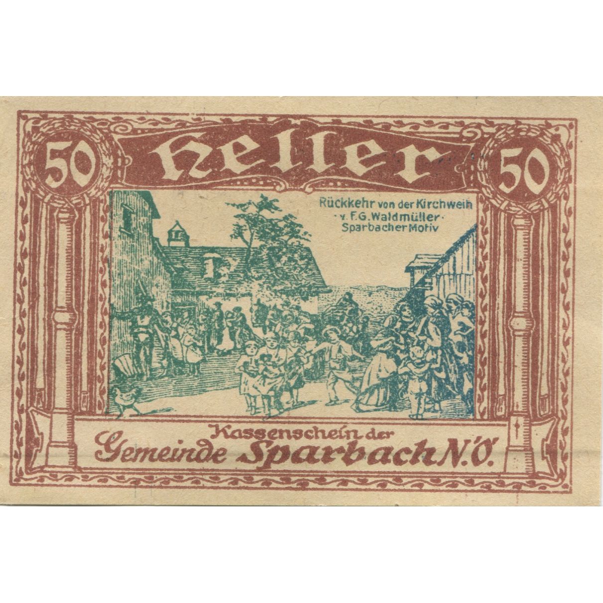 Geldschein, Österreich, Sparbach, 50 Heller, personnage 1920 UNZ-, Mehl:FS 1006a
