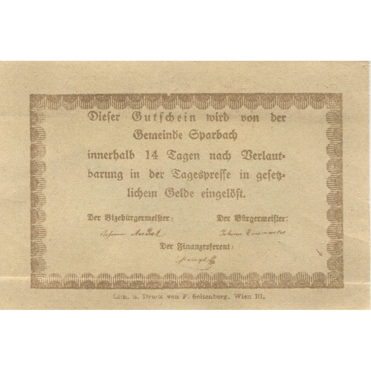 Geldschein, Österreich, Sparbach, 50 Heller, personnage 1920 UNZ-, Mehl:FS 1006a