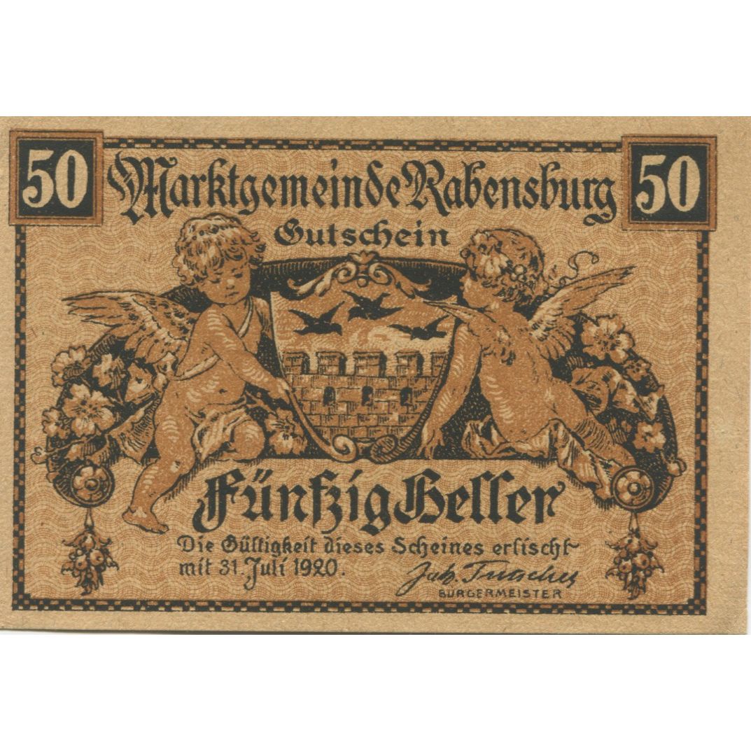 Banknot, Austria, Rabensburg, 50 Heller, Blason 1920-07-31, UNC(63) Mehl:FS 807a