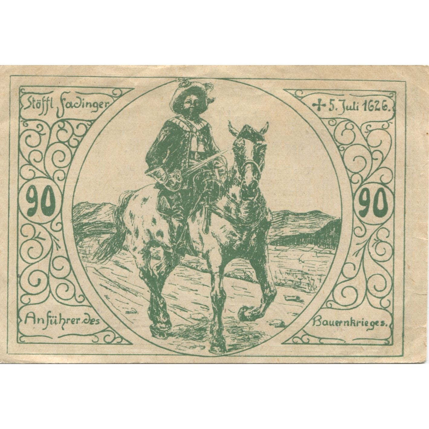 Geldschein, Österreich, St Agatha, 90 Heller, cheval, 1920 VZ Mehl:FS 877