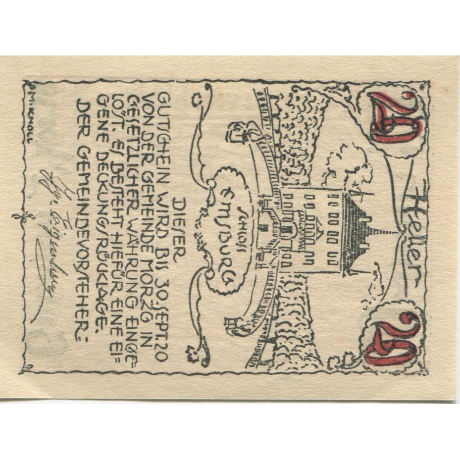 Banknote, Austria, Morzg, 20 Heller, personnage, 1920 UNC(63) Mehl:FS 630a