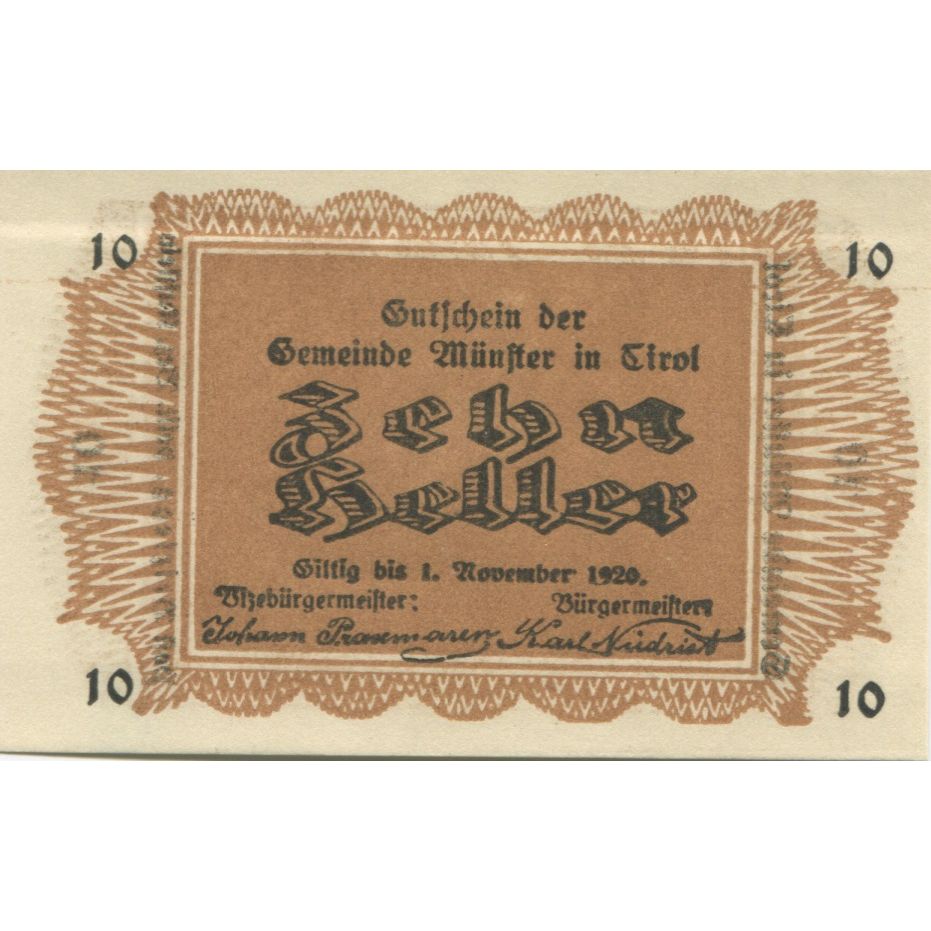 Banknote, Austria, Morzg, 10 Heller, montagne, 1920 UNC(63) Mehl:FS 630a