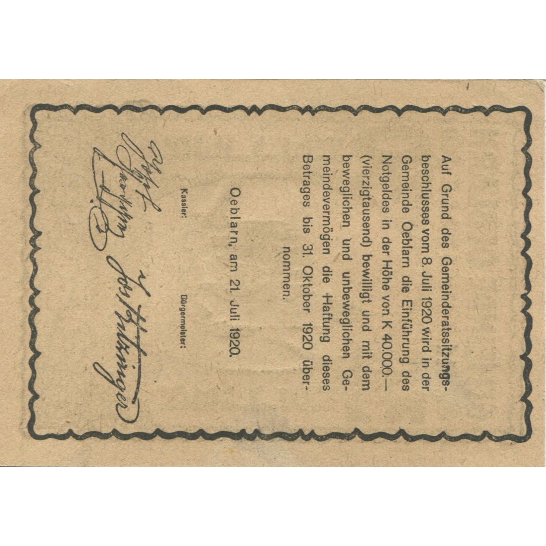 Geldschein, Österreich, Oeblarn, 30 Heller, Eglise, 1920 UNZ- Mehl:FS 700IId