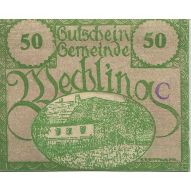 Banknote, Austria, Wechling, 50 Heller, village, 1920 UNC(63) Mehl:FS 1145a