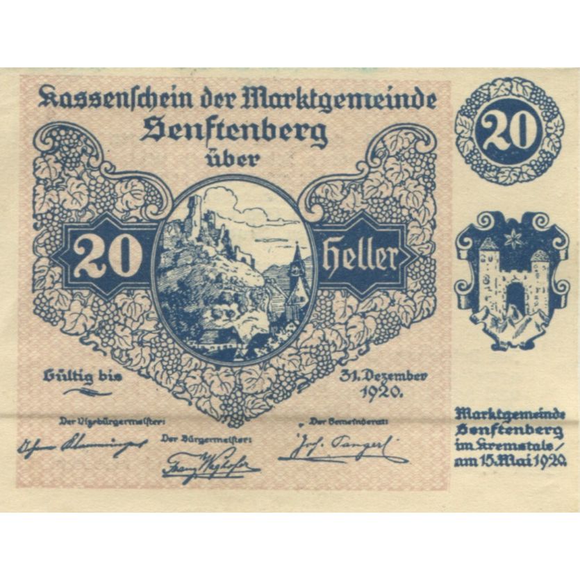 Geldschein, Österreich, Senftenberg, 20 Heller, château, 1920 UNZ- Mehl:FS 993a