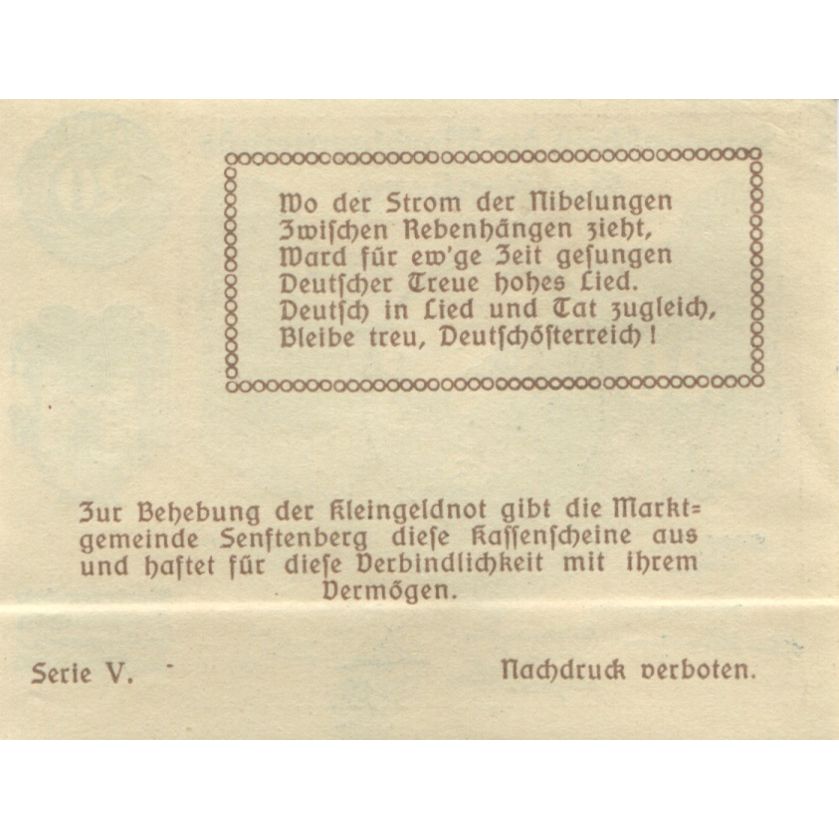 Geldschein, Österreich, Senftenberg, 20 Heller, château, 1920 UNZ- Mehl:FS 993a